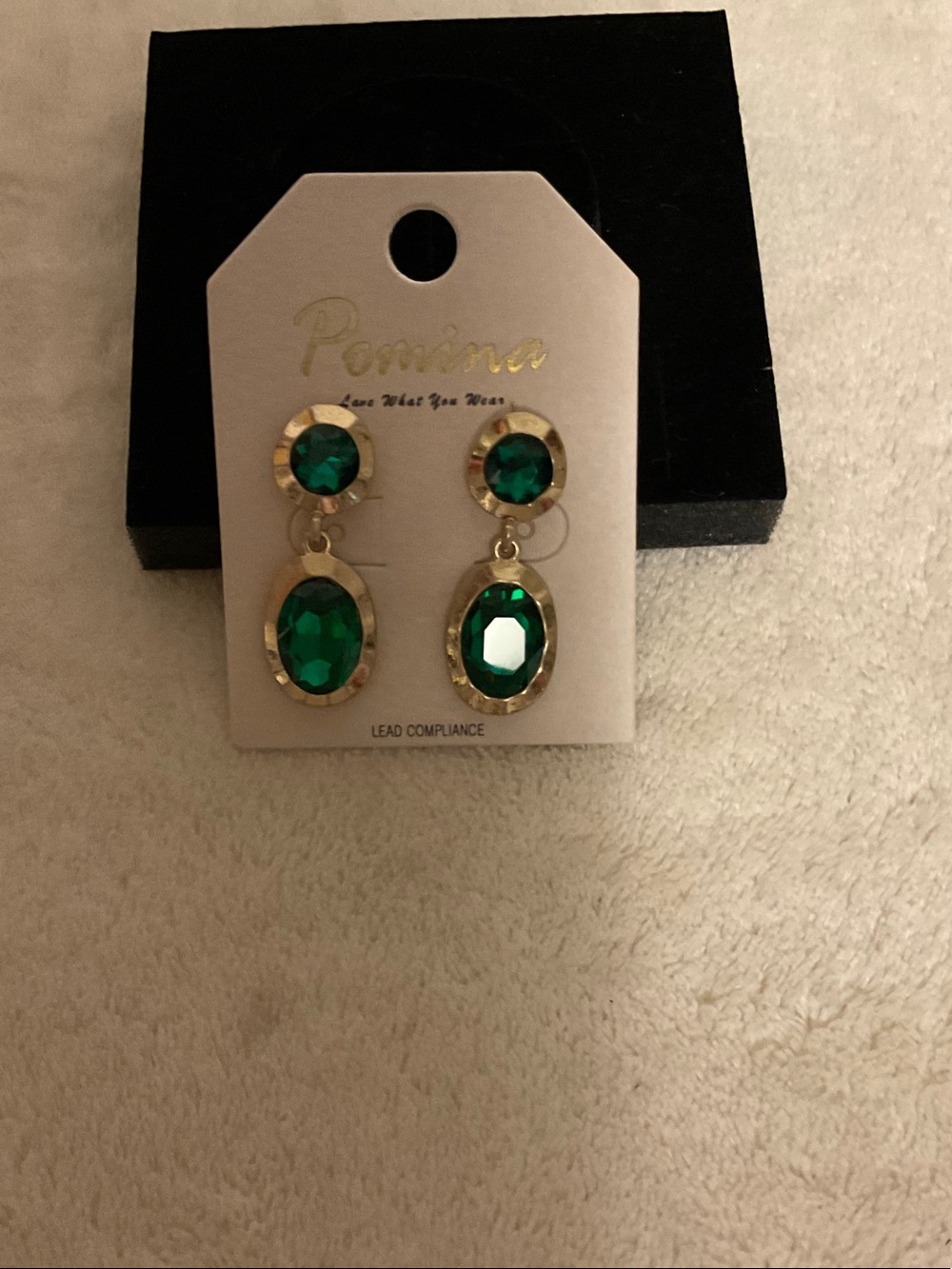 Gold-Tone Drop Earrings with Emerald Green Gemstones